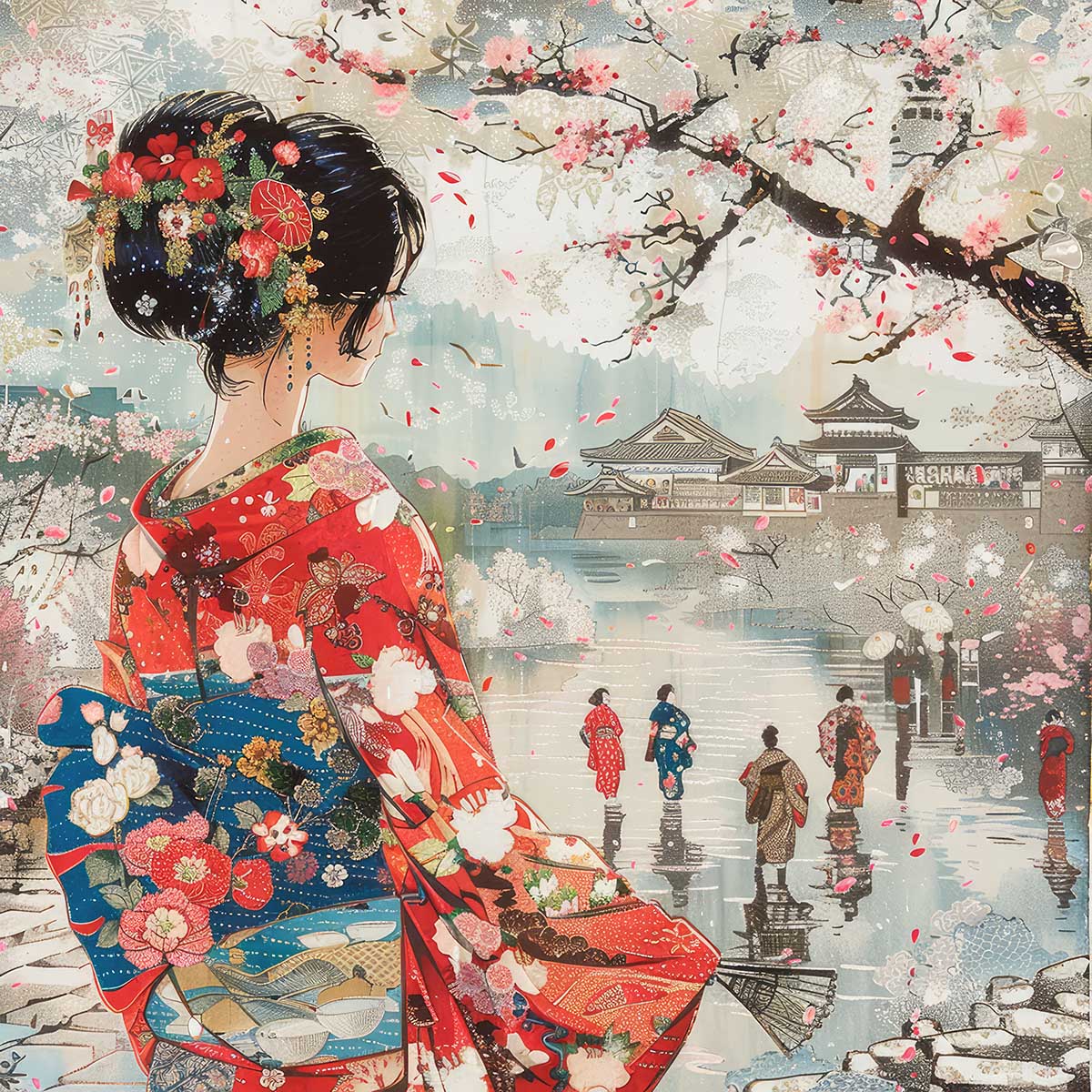 浮世絵 女性と風景 本物版画 楽天市場】令和の浮世絵 和風 絵画 正方形ポスター 四角 版画