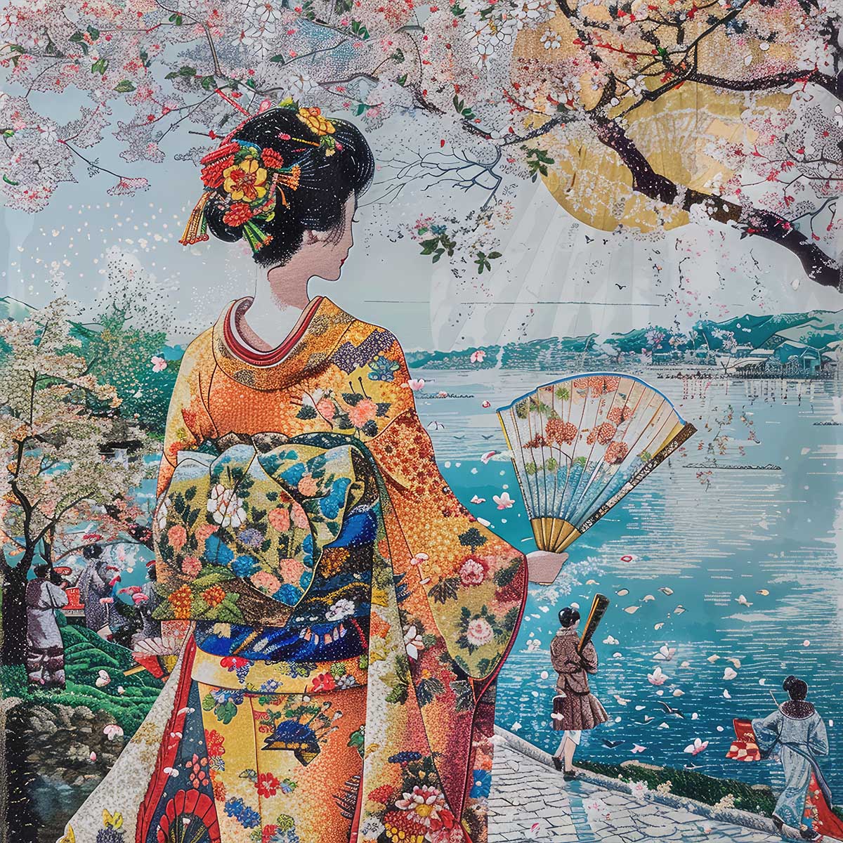 令和の浮世絵 和風 絵画 正方形ポスター 四角 版画 江戸 掛け軸 舞子 着物 女性 デザイン ポスター スクエア インテリア オフィス 住宅 店舗 お洒落 かっこいい【sq-poster-2734】