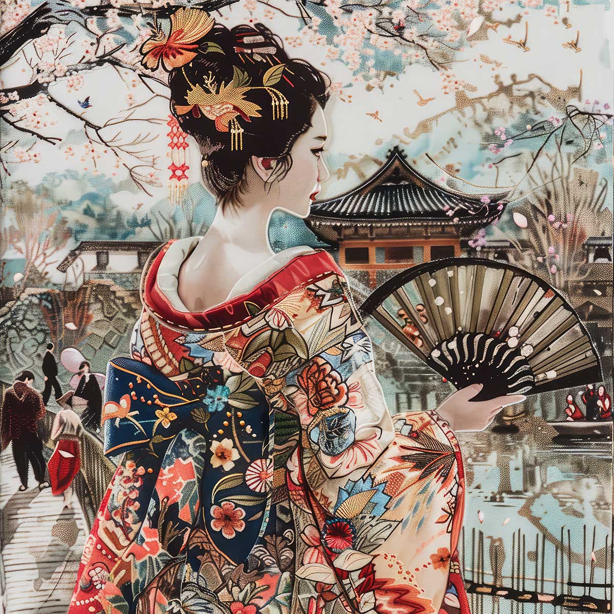 令和の浮世絵 和風 絵画 正方形ポスター 四角 版画 江戸 掛け軸 舞子 着物 女性 デザイン ポスター スクエア インテリア オフィス 住宅 店舗 お洒落 かっこいい【sq-poster-2735】｜ファッションポスターEFPI