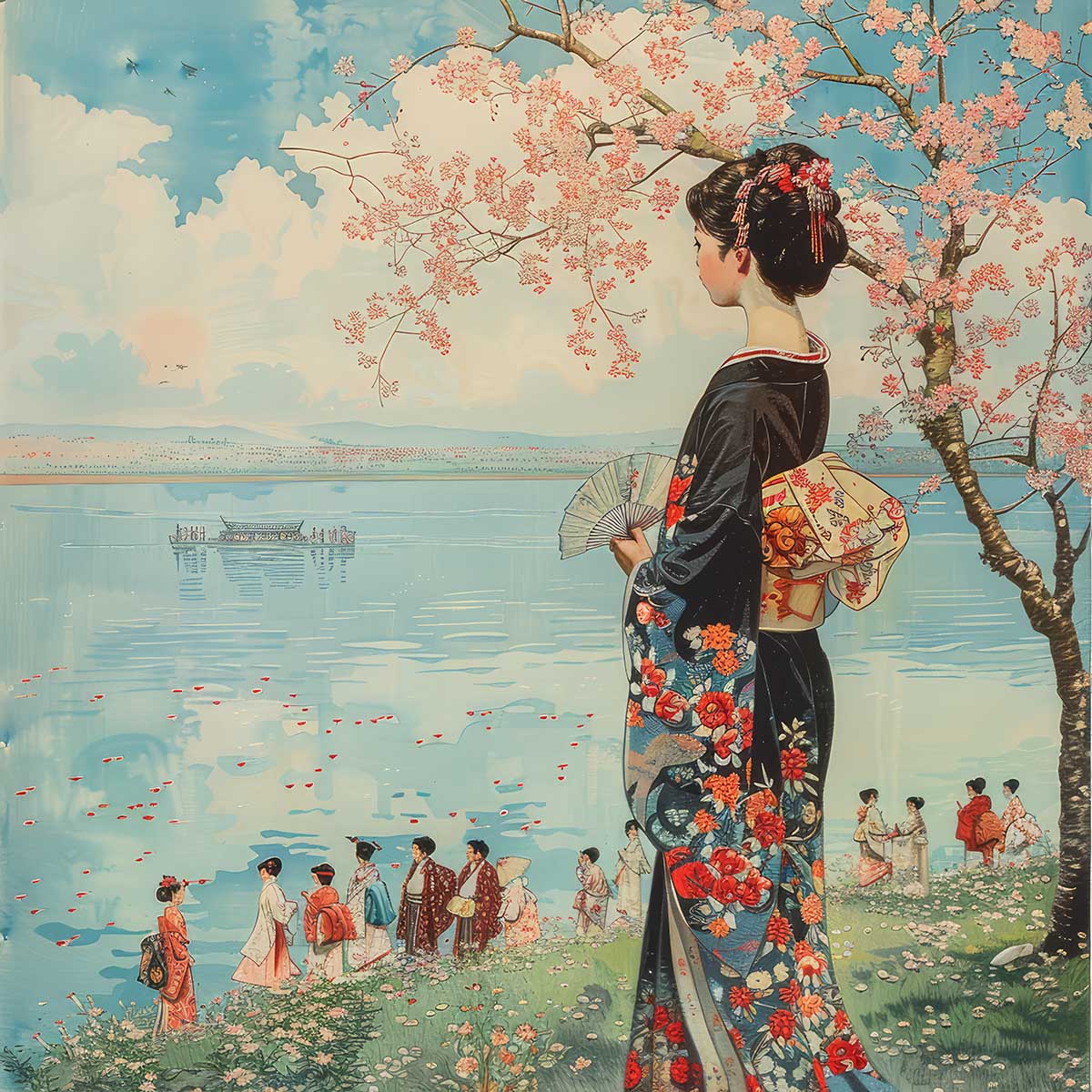 令和の浮世絵 和風 絵画 正方形ポスター 四角 版画 江戸 掛け軸 舞子 着物 女性 デザイン ポスター スクエア インテリア オフィス 住宅 店舗 お洒落 かっこいい【sq-poster-2739】