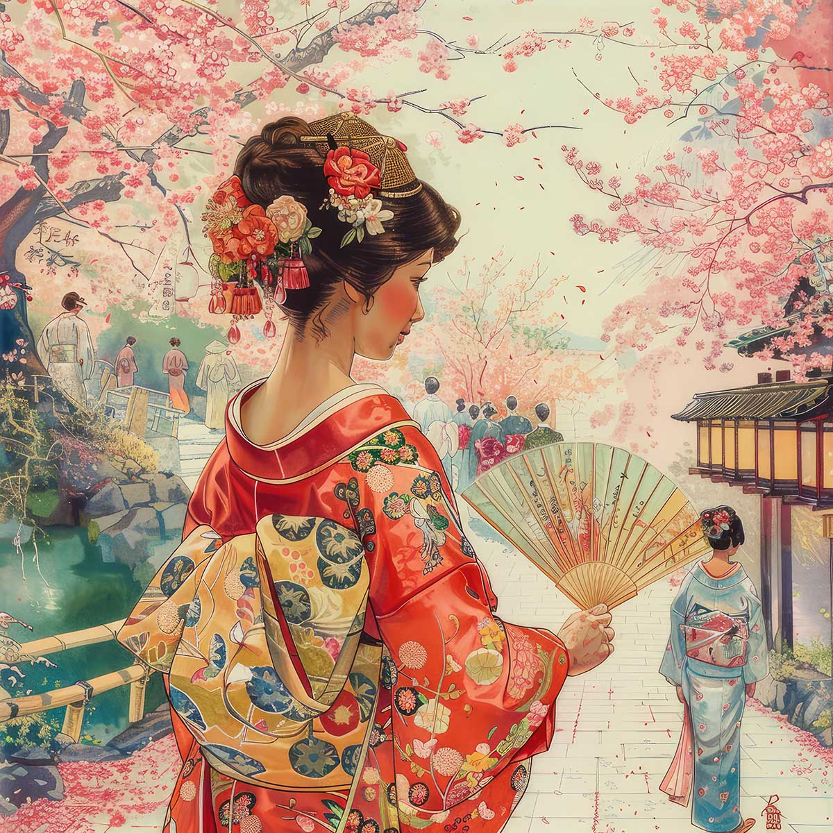 令和の浮世絵 和風 絵画 正方形ポスター 四角 版画 江戸 掛け軸 舞子 着物 女性 デザイン ポスター スクエア インテリア オフィス 住宅 店舗 お洒落 かっこいい【sq-poster-2740】|ファッションポスターEFPI
