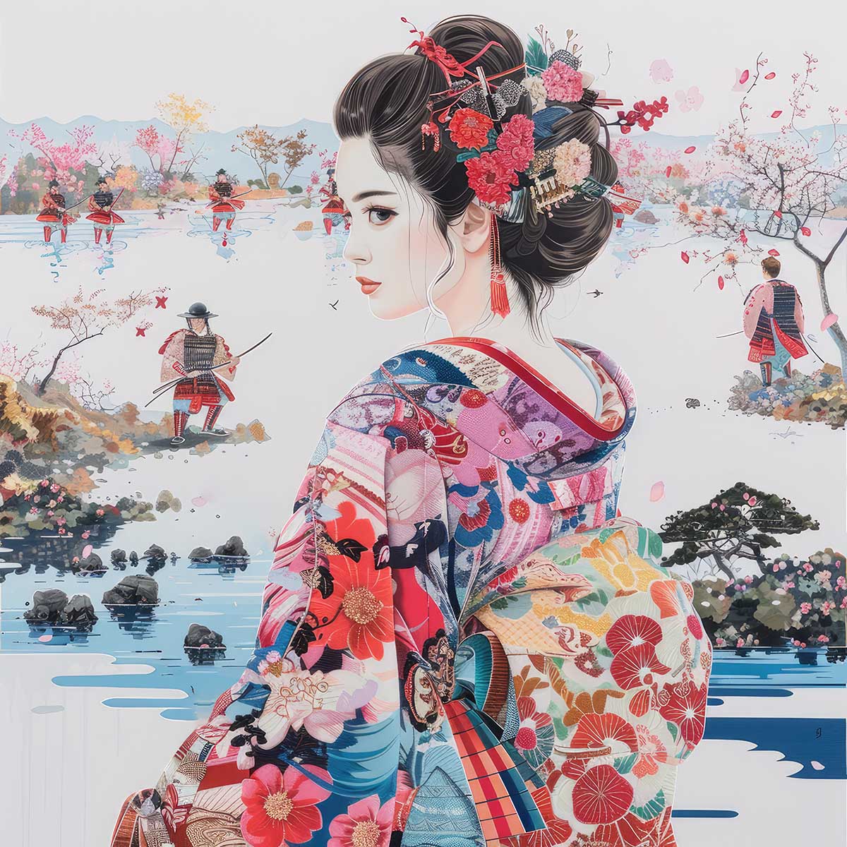 令和の浮世絵 和風 絵画 正方形ポスター 四角 版画 江戸 掛け軸 舞子 着物 女性 デザイン ポスター スクエア インテリア オフィス 住宅 店舗 お洒落 かっこいい【sq-poster-2742】｜ファッションポスターEFPI
