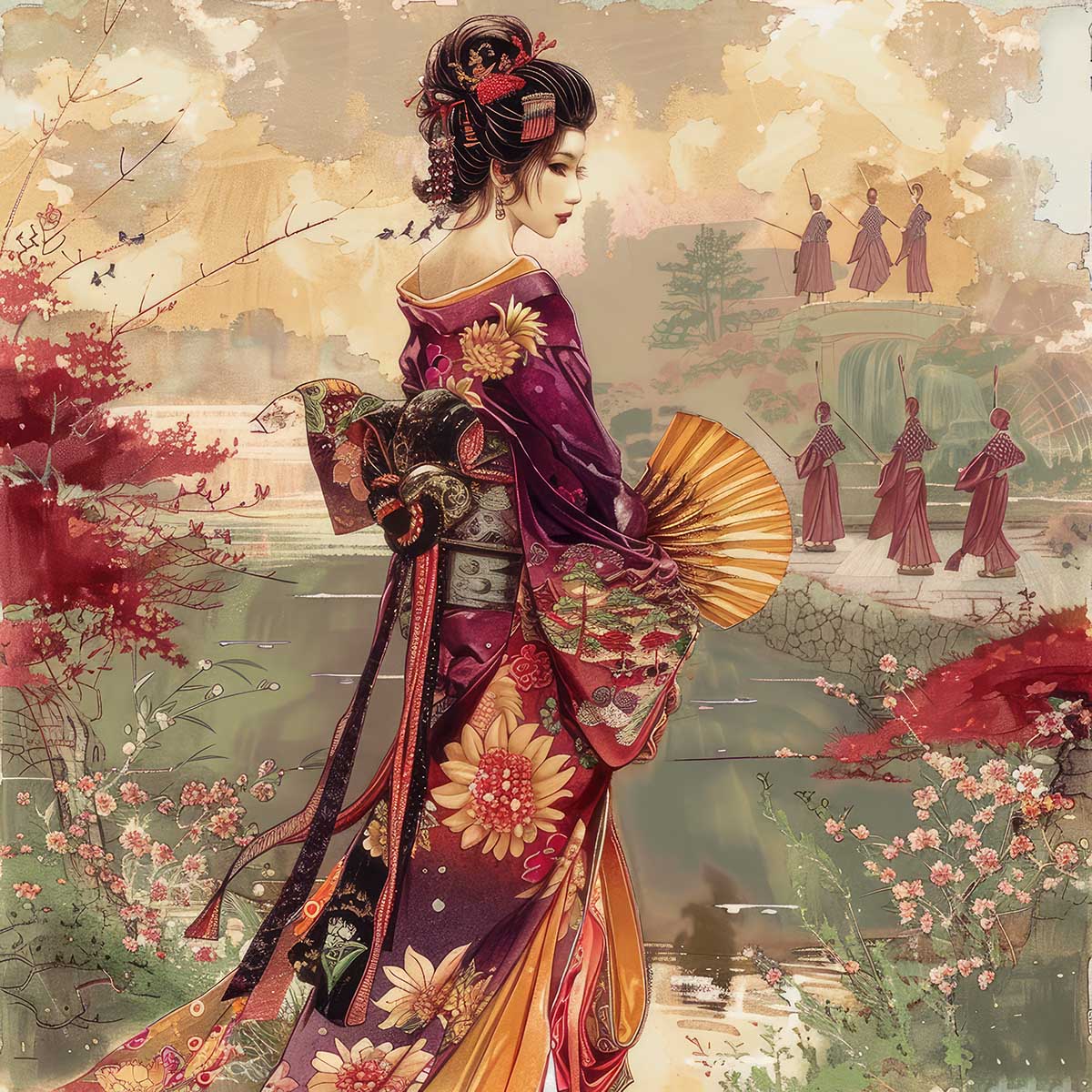 令和の浮世絵 和風 絵画 正方形ポスター 四角 版画 江戸 掛け軸 舞子 着物 女性 デザイン ポスター スクエア インテリア オフィス 住宅 店舗 お洒落 かっこいい【sq-poster-2747】|ファッションポスターEFPI