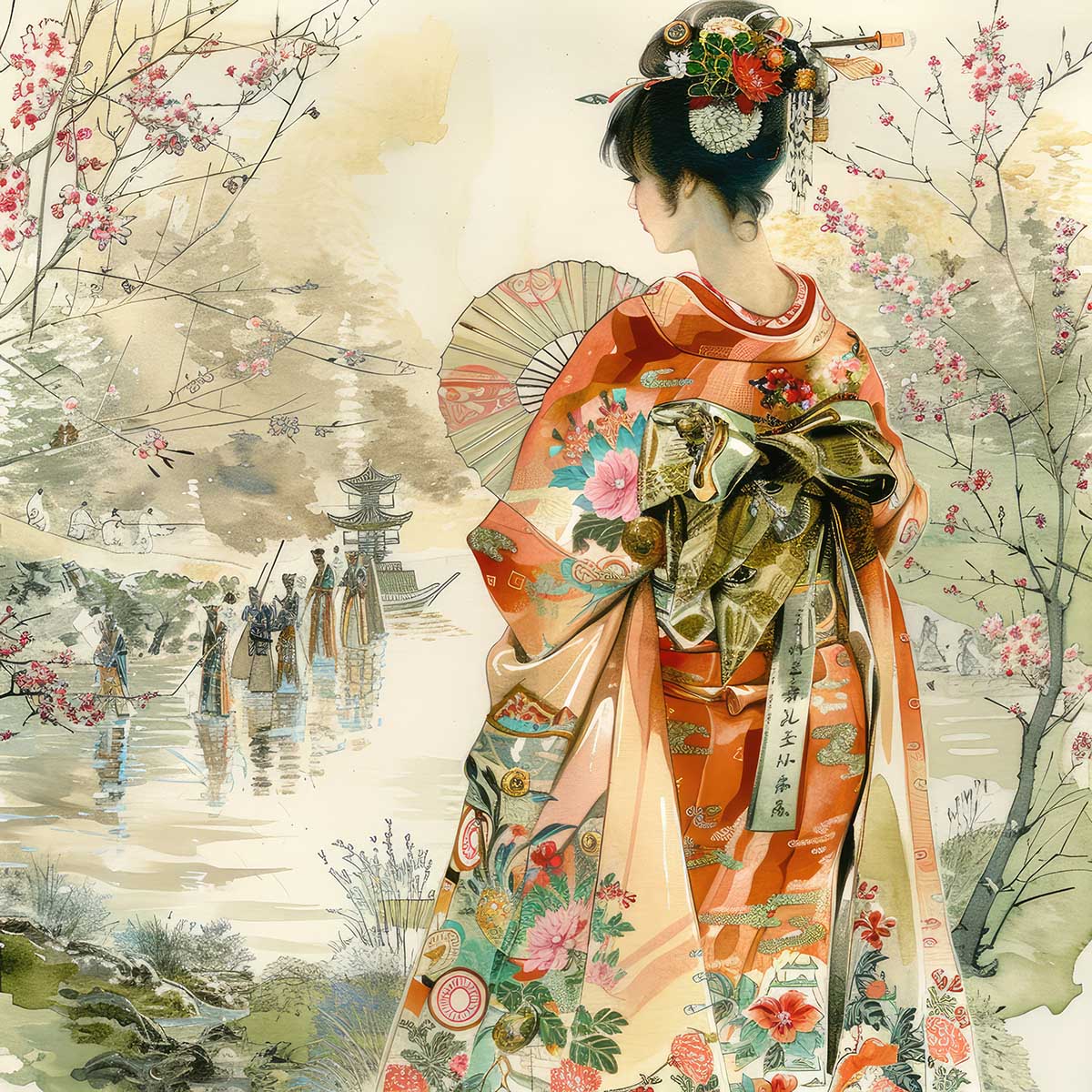 令和の浮世絵 和風 絵画 正方形ポスター 四角 版画 江戸 掛け軸 舞子 着物 女性 デザイン ポスター スクエア インテリア オフィス 住宅 店舗 お洒落 かっこいい【sq-poster-2748】｜ファッションポスターEFPI
