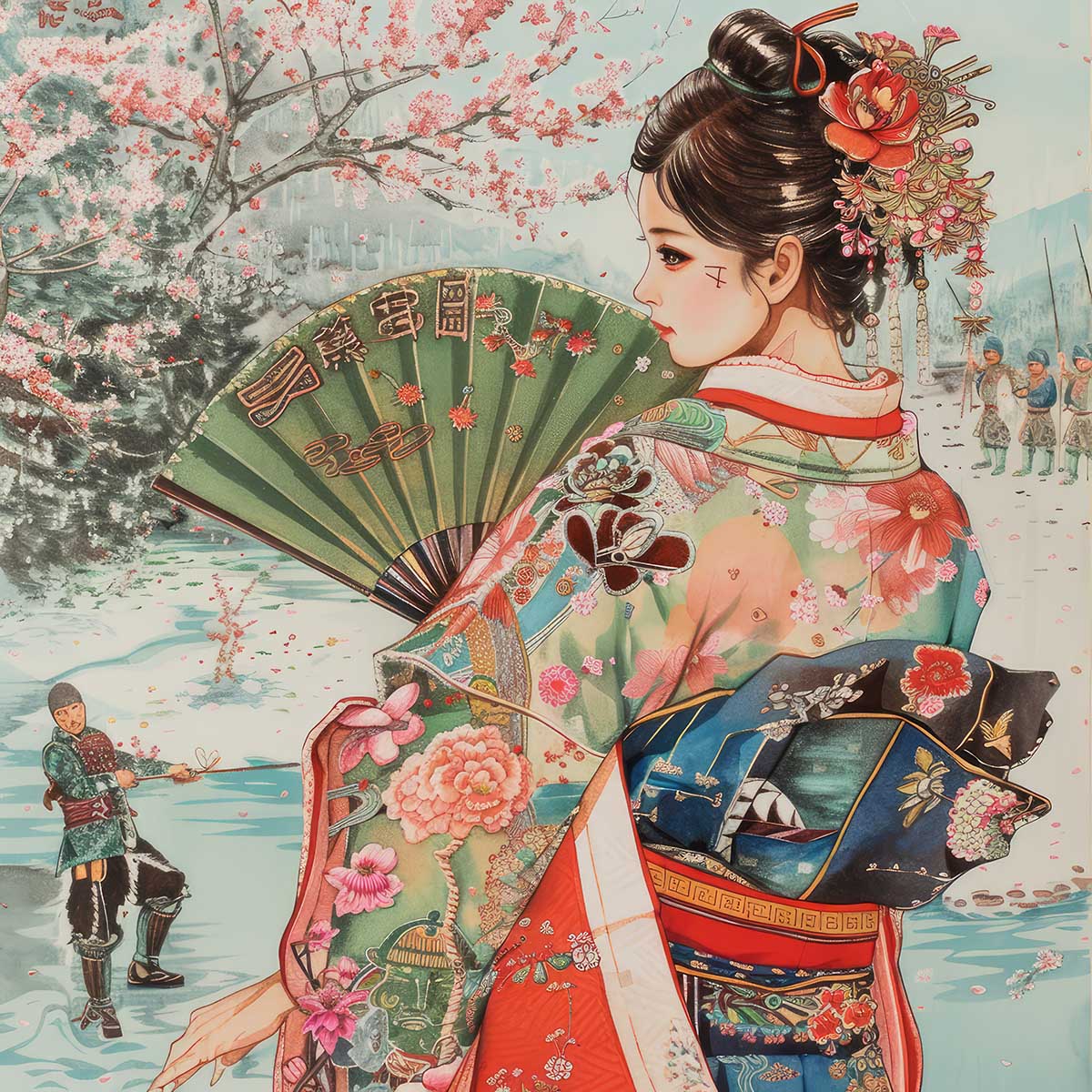 令和の浮世絵 和風 絵画 正方形ポスター 四角 版画 江戸 掛け軸 舞子 着物 女性 デザイン ポスター スクエア インテリア オフィス 住宅 店舗 お洒落 かっこいい【sq-poster-2752】|ファッションポスターEFPI