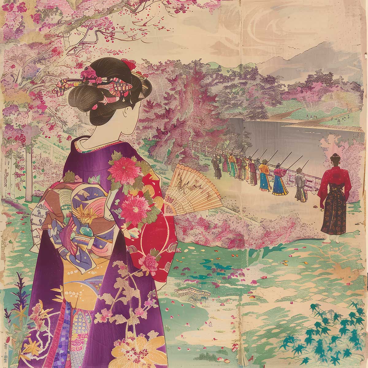 令和の浮世絵 和風 絵画 正方形ポスター 四角 版画 江戸 掛け軸 舞子 着物 女性 デザイン ポスター スクエア インテリア オフィス 住宅 店舗 お洒落 かっこいい【sq-poster-2753】