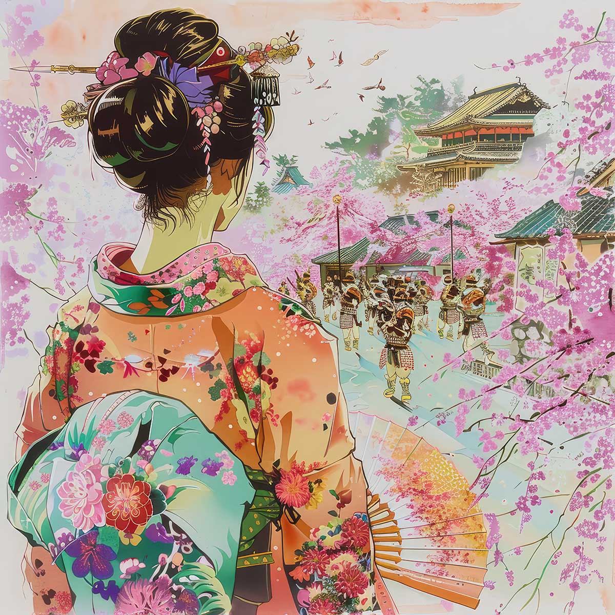 令和の浮世絵 和風 絵画 正方形ポスター 四角 版画 江戸 掛け軸 舞子 着物 女性 デザイン ポスター スクエア インテリア オフィス 住宅 店舗 お洒落 かっこいい【sq-poster-2755】|ファッションポスターEFPI