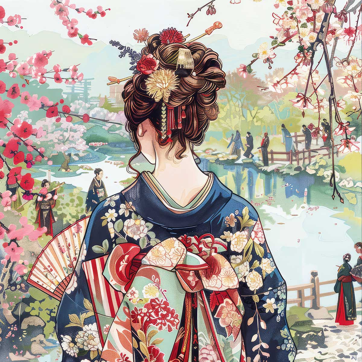 令和の浮世絵 和風 絵画 正方形ポスター 四角 版画 江戸 掛け軸 舞子 着物 女性 デザイン ポスター スクエア インテリア オフィス 住宅 店舗 お洒落 かっこいい【sq-poster-2756】|ファッションポスターEFPI