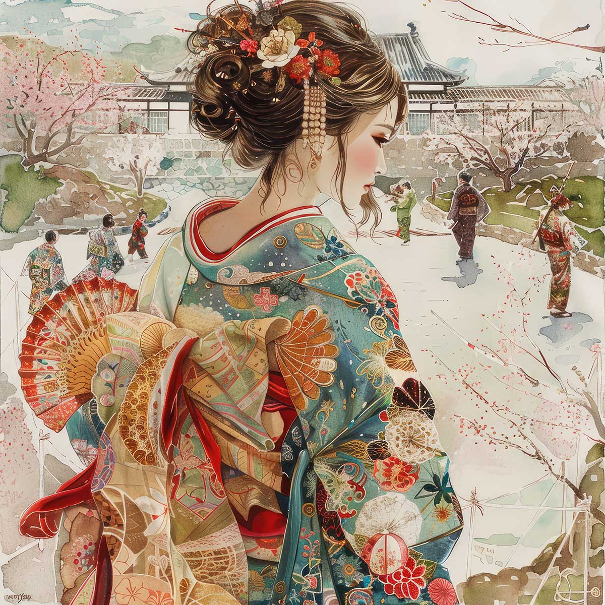 令和の浮世絵 和風 絵画 正方形ポスター 四角 版画 江戸 掛け軸 舞子 着物 女性 デザイン ポスター スクエア インテリア オフィス 住宅 店舗 お洒落 かっこいい【sq-poster-2759】｜ファッションポスターEFPI