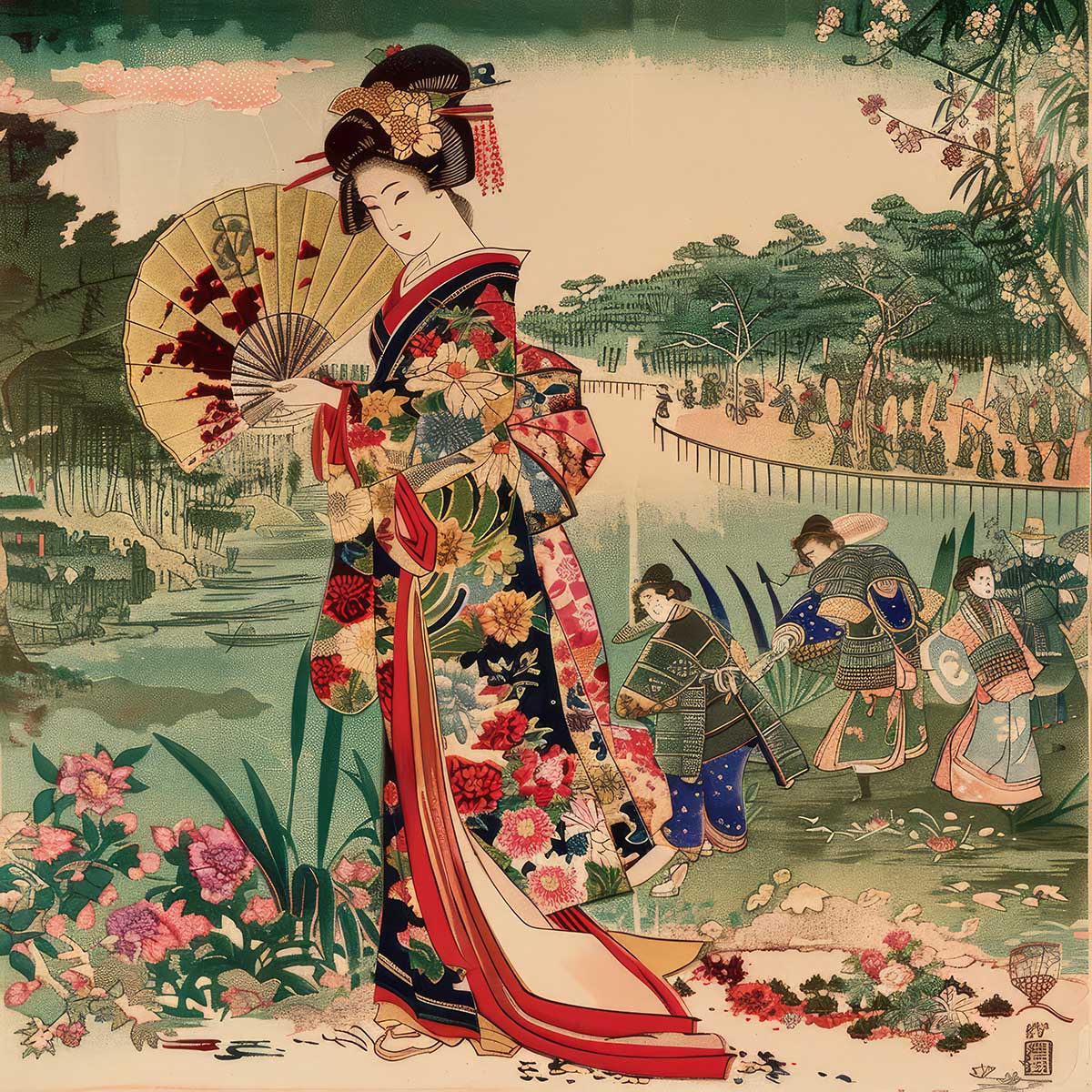 令和の浮世絵 和風 絵画 正方形ポスター 四角 版画 江戸 掛け軸 舞子 着物 女性 デザイン ポスター スクエア インテリア オフィス 住宅 店舗 お洒落 かっこいい【sq-poster-2767】