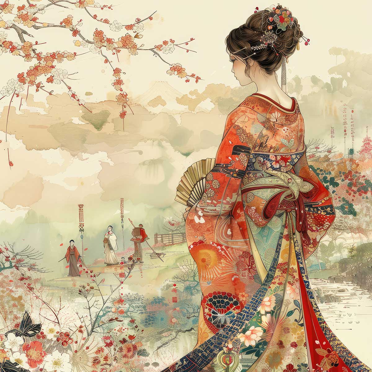 令和の浮世絵 和風 絵画 正方形ポスター 四角 版画 江戸 掛け軸 舞子 着物 女性 デザイン ポスター スクエア インテリア オフィス 住宅 店舗 お洒落 かっこいい【sq-poster-2770】