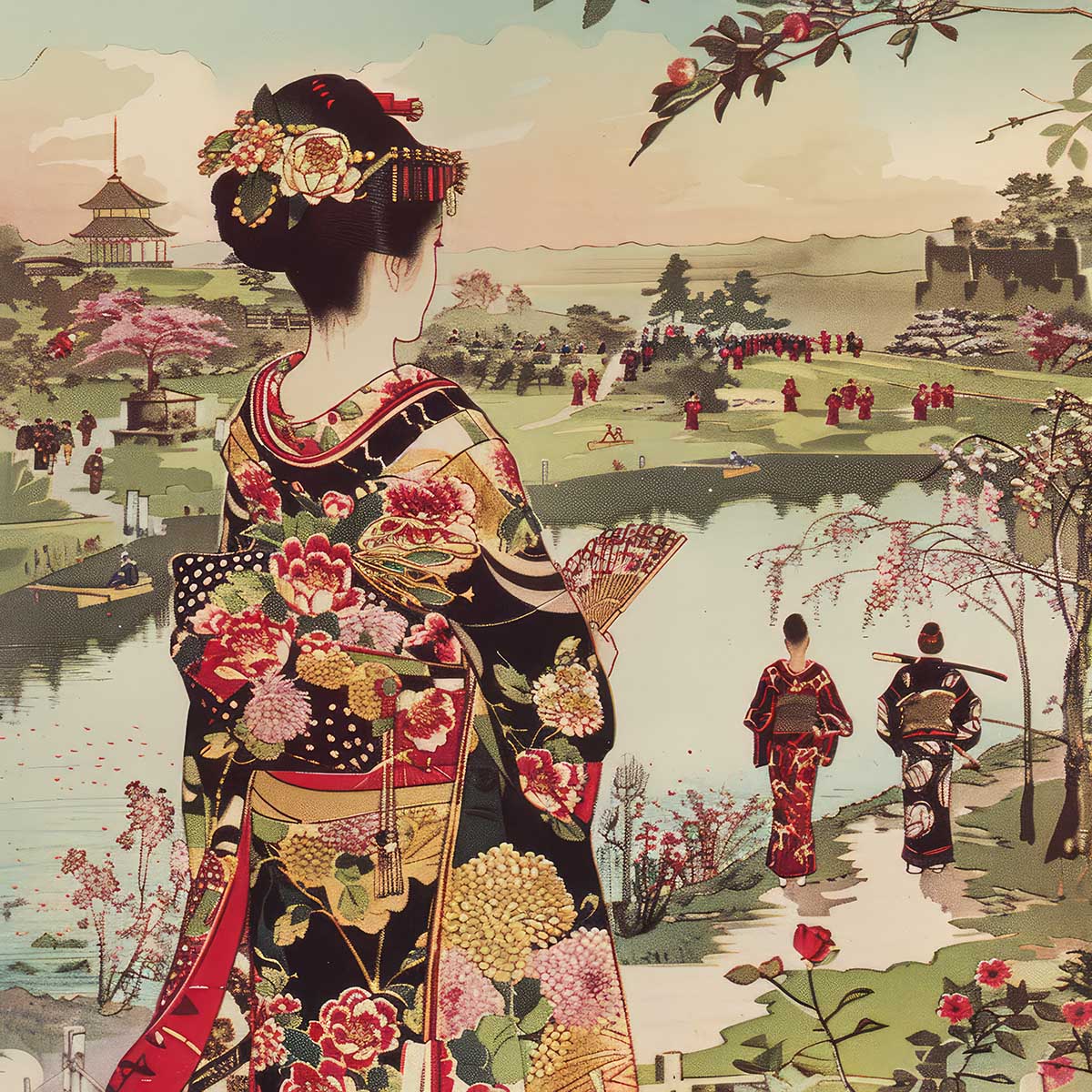 令和の浮世絵 和風 絵画 正方形ポスター 四角 版画 江戸 掛け軸 舞子 着物 女性 デザイン ポスター スクエア インテリア オフィス 住宅 店舗 お洒落 かっこいい【sq-poster-2772】