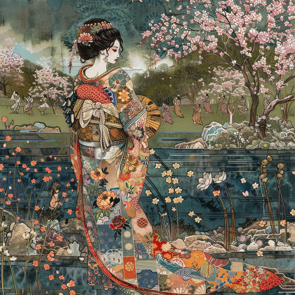 令和の浮世絵 和風 絵画 正方形ポスター 四角 版画 江戸 掛け軸 舞子 着物 女性 デザイン ポスター スクエア インテリア オフィス 住宅 店舗 お洒落 かっこいい【sq-poster-2781】|ファッションポスターEFPI