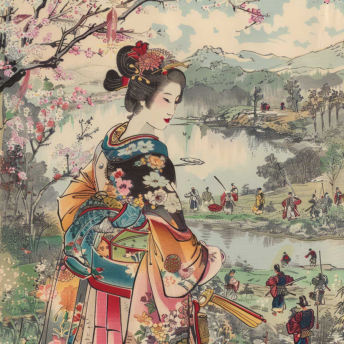 令和の浮世絵 和風 絵画 正方形ポスター 四角 版画 江戸 掛け軸 舞子 着物 女性 デザイン ポスター スクエア インテリア オフィス 住宅 店舗 お洒落 かっこいい【sq-poster-2786】