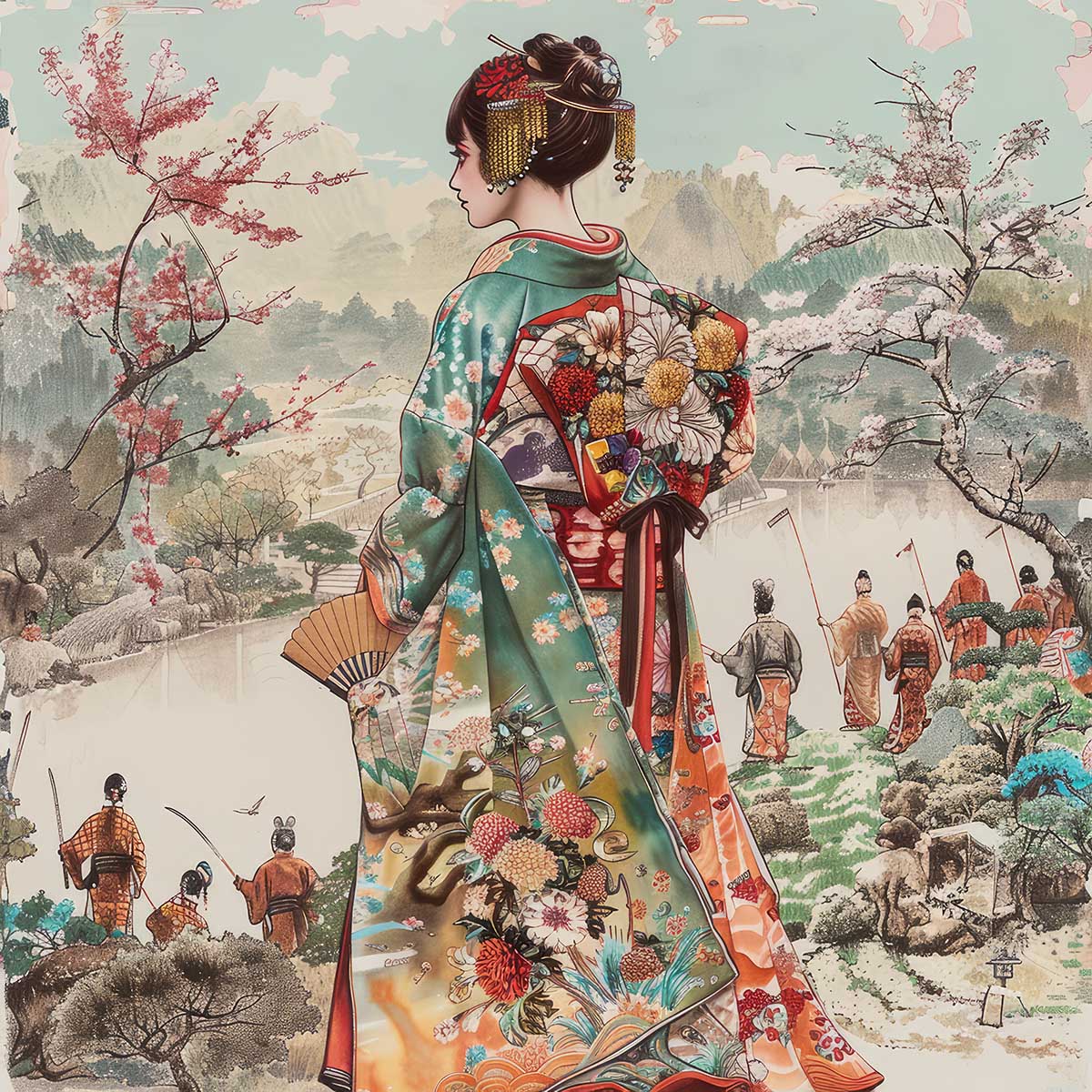 令和の浮世絵 和風 絵画 正方形ポスター 四角 版画 江戸 掛け軸 舞子 着物 女性 デザイン ポスター スクエア インテリア オフィス 住宅 店舗 お洒落 かっこいい【sq-poster-2787】