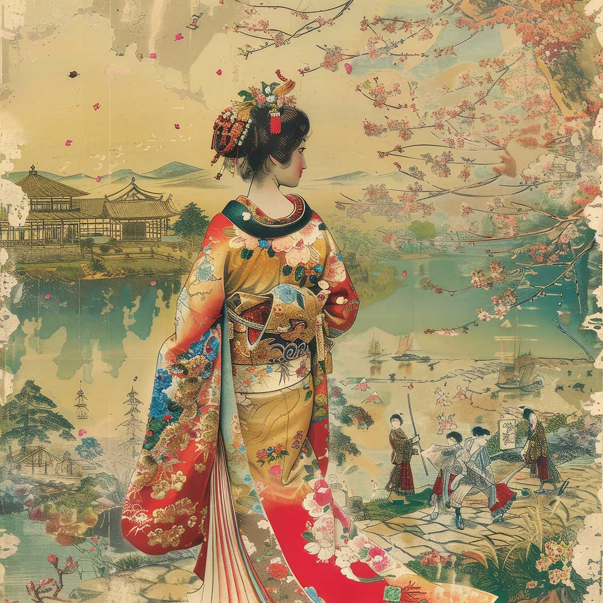 令和の浮世絵 和風 絵画 正方形ポスター 四角 版画 江戸 掛け軸 舞子 着物 女性 デザイン ポスター スクエア インテリア オフィス 住宅 店舗 お洒落 かっこいい【sq-poster-2796】｜ファッションポスターEFPI