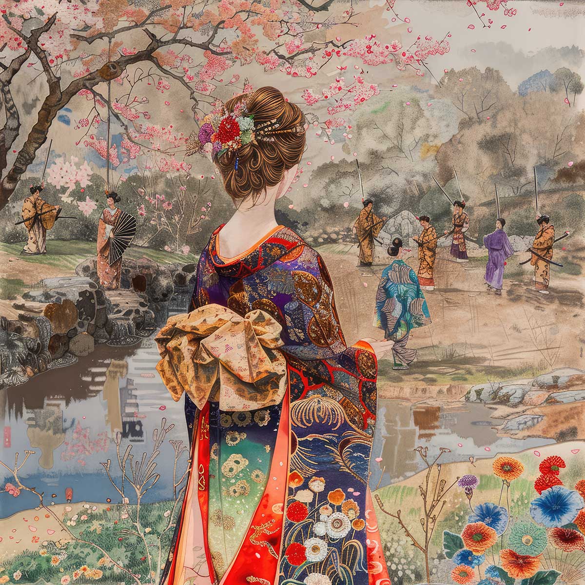 令和の浮世絵 和風 絵画 正方形ポスター 四角 版画 江戸 掛け軸 舞子 着物 女性 デザイン ポスター スクエア インテリア オフィス 住宅 店舗 お洒落 かっこいい【sq-poster-2797】