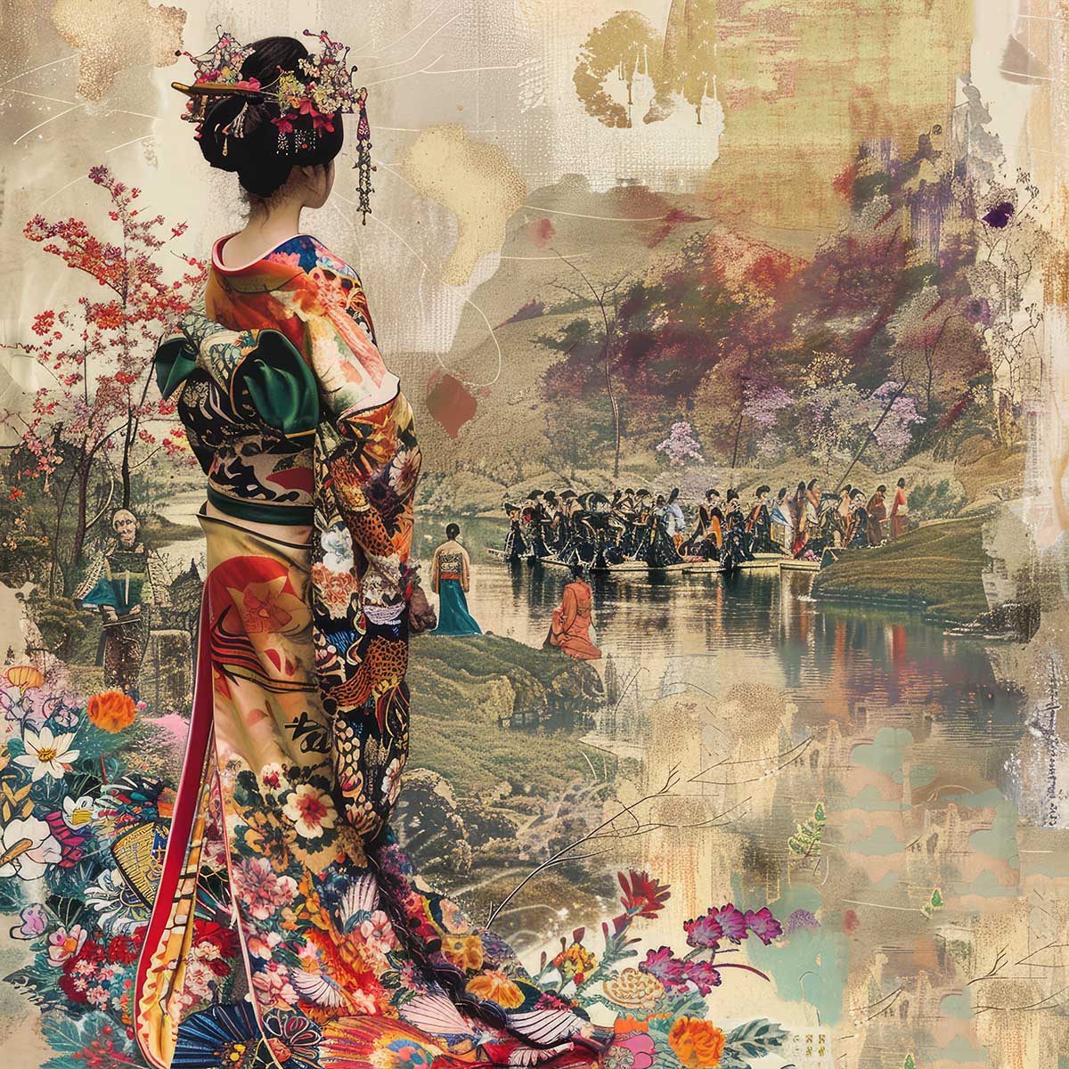 令和の浮世絵 和風 絵画 正方形ポスター 四角 版画 江戸 掛け軸 舞子 着物 女性 デザイン ポスター スクエア インテリア オフィス 住宅 店舗 お洒落 かっこいい【sq-poster-2800】|ファッションポスターEFPI