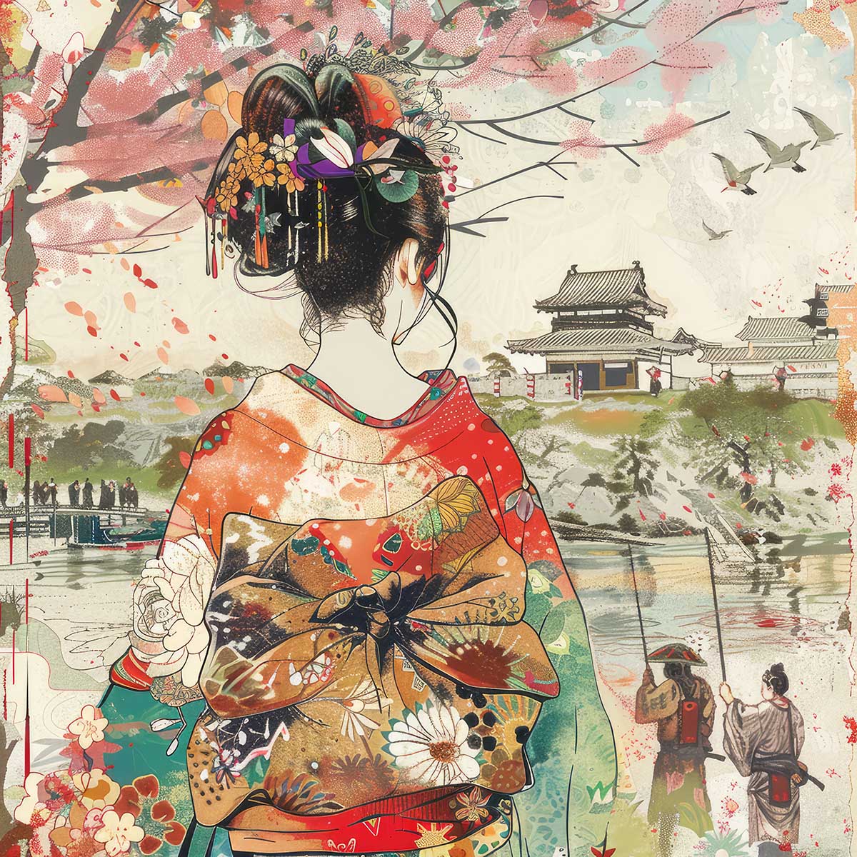 令和の浮世絵 和風 絵画 正方形ポスター 四角 版画 江戸 掛け軸 舞子 着物 女性 デザイン ポスター スクエア インテリア オフィス 住宅 店舗 お洒落 かっこいい【sq-poster-2802】