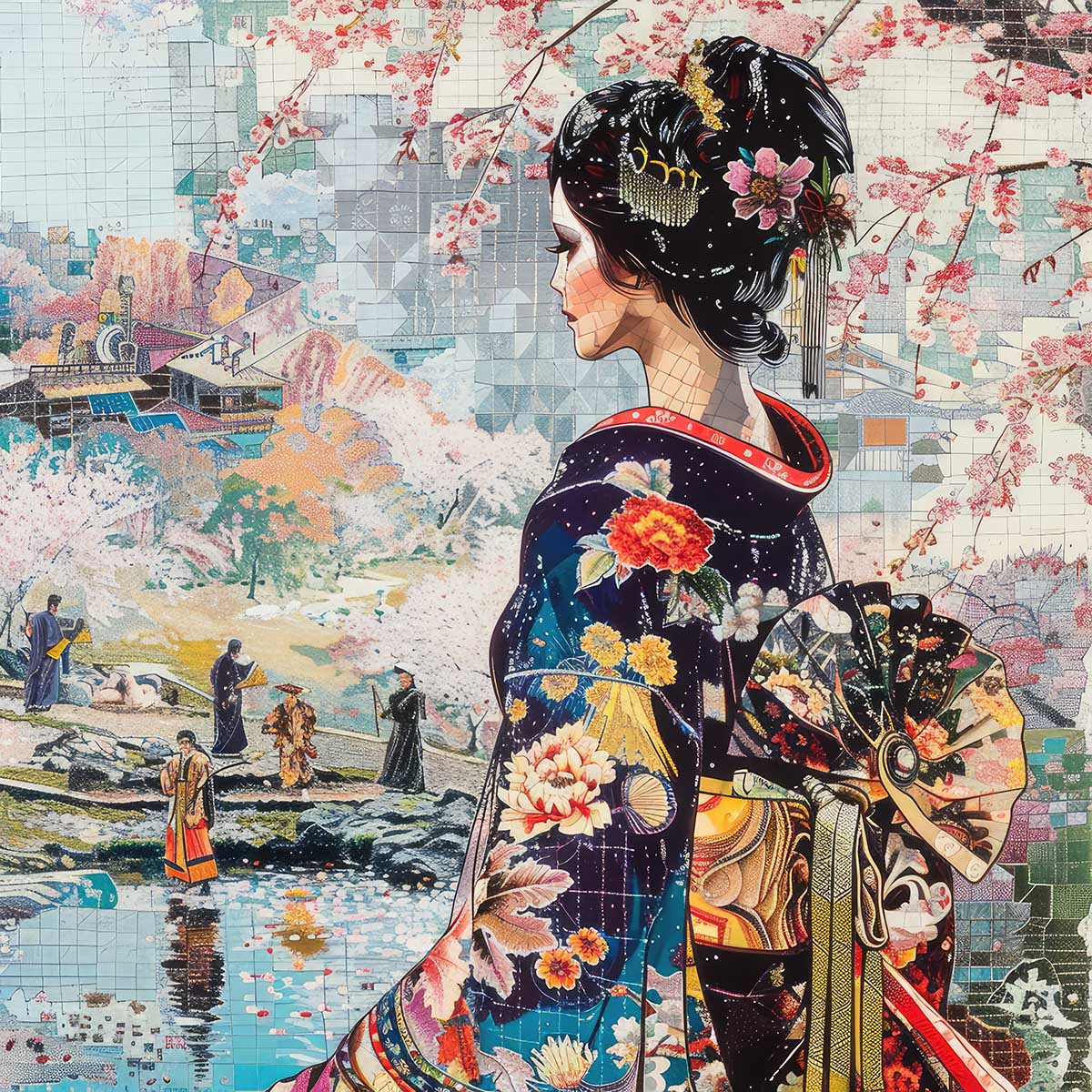 令和の浮世絵 和風 絵画 正方形ポスター 四角 版画 江戸 掛け軸 舞子 着物 女性 デザイン ポスター スクエア インテリア オフィス 住宅 店舗 お洒落 かっこいい【sq-poster-2805】｜ファッションポスターEFPI
