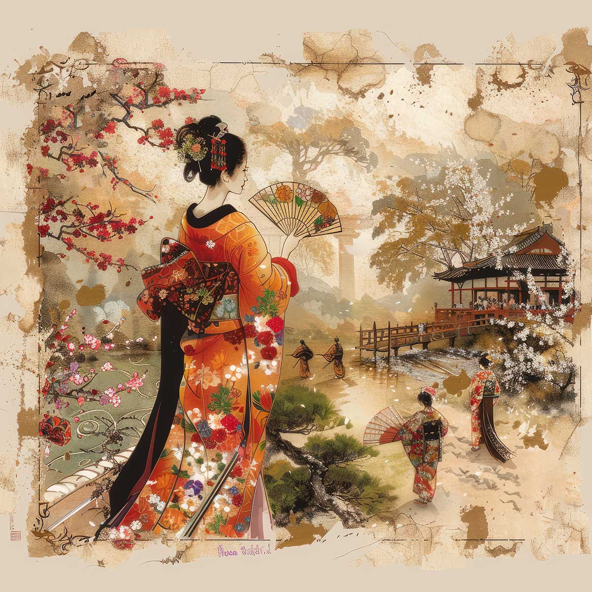 令和の浮世絵 和風 絵画 正方形ポスター 四角 版画 江戸 掛け軸 舞子 着物 女性 デザイン ポスター スクエア インテリア オフィス 住宅 店舗 お洒落 かっこいい【sq-poster-2815】｜ファッションポスターEFPI