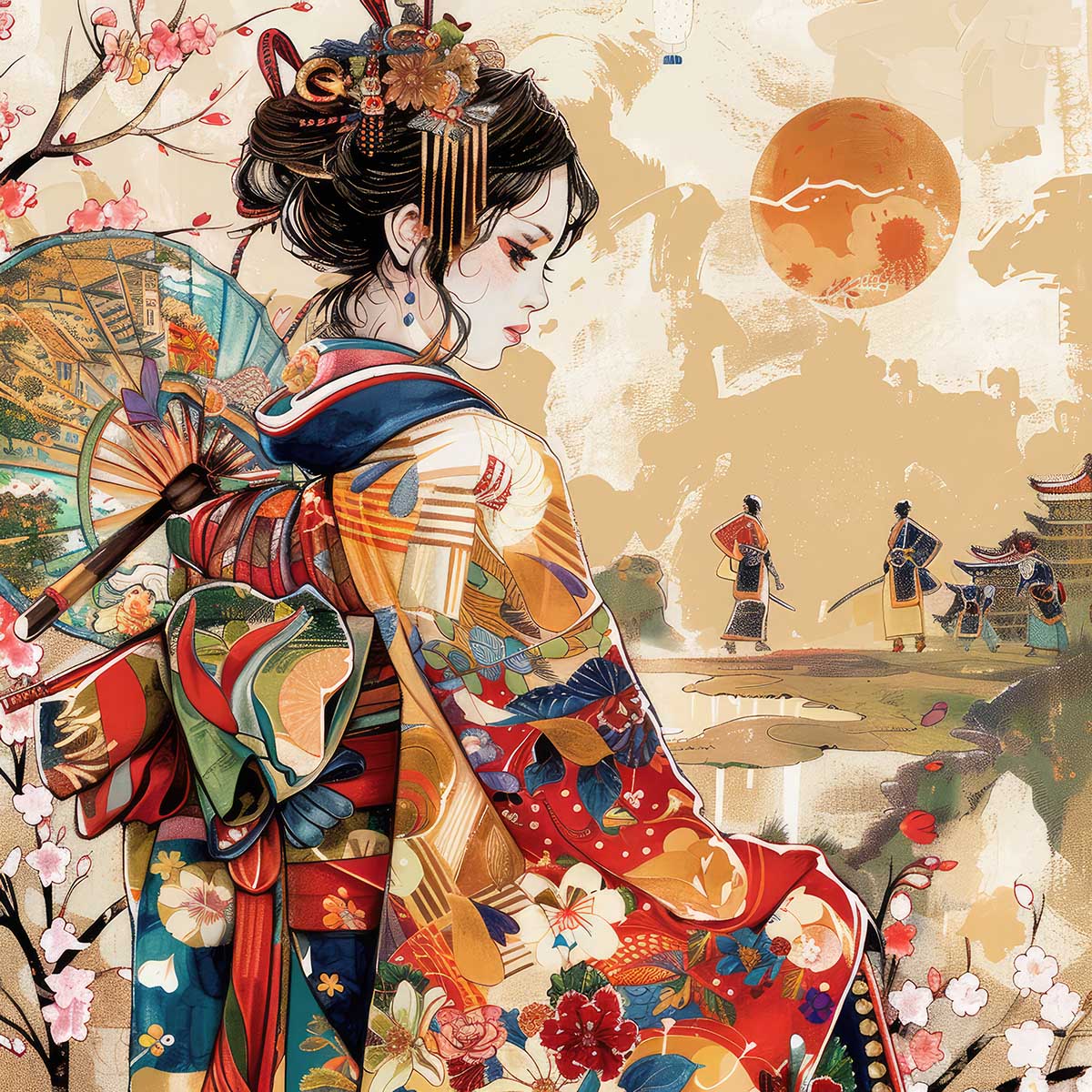 令和の浮世絵 和風 絵画 正方形ポスター 四角 版画 江戸 掛け軸 舞子 着物 女性 デザイン ポスター スクエア インテリア オフィス 住宅 店舗 お洒落 かっこいい【sq-poster-2820】|ファッションポスターEFPI