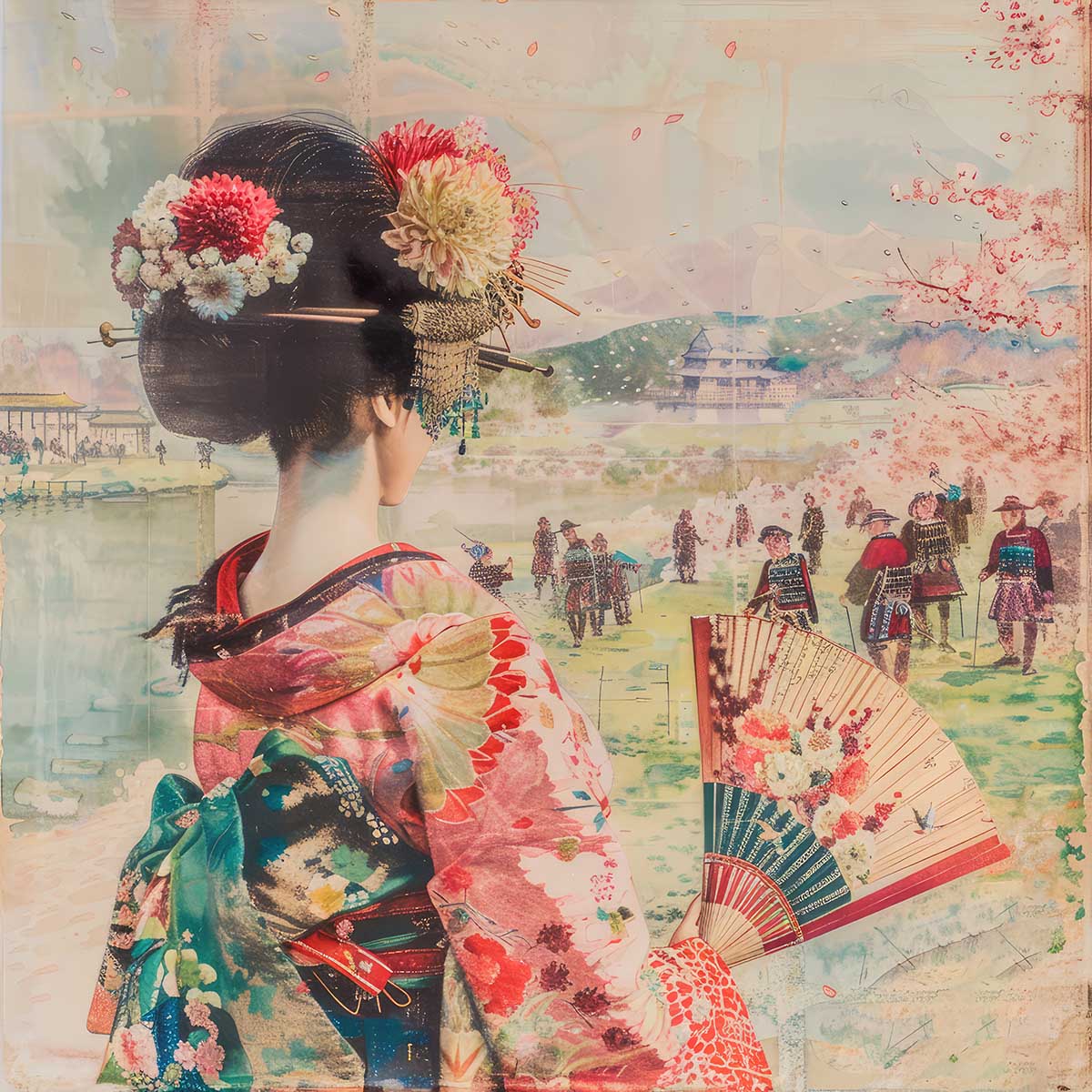 令和の浮世絵 和風 絵画 正方形ポスター 四角 版画 江戸 掛け軸 舞子 着物 女性 デザイン ポスター スクエア インテリア オフィス 住宅 店舗 お洒落 かっこいい【sq-poster-2821】