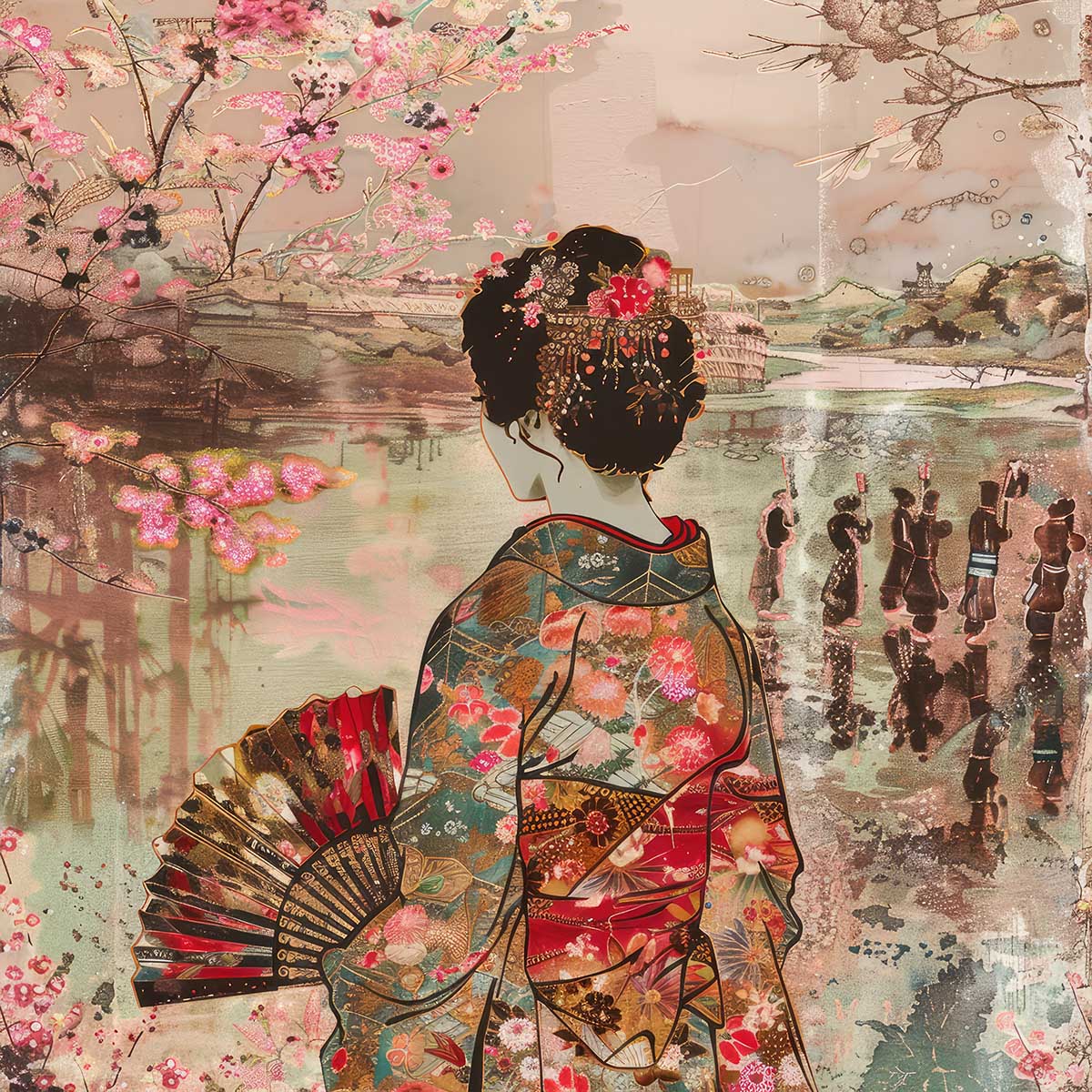 令和の浮世絵 和風 絵画 正方形ポスター 四角 版画 江戸 掛け軸 舞子 着物 女性 デザイン ポスター スクエア インテリア オフィス 住宅 店舗 お洒落 かっこいい【sq-poster-2822】