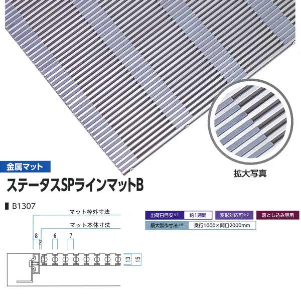 ミヅシマ工業 落とし込みマット ピッチ7mm 金属 ステータスspラインマットb B1307 サイズオーダー 高