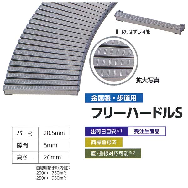 ミヅシマ グレーチング 金属製・歩道用 フリーハードルS 直線 150～200×495mm （曲線は要お問い合わせ） 17,221円