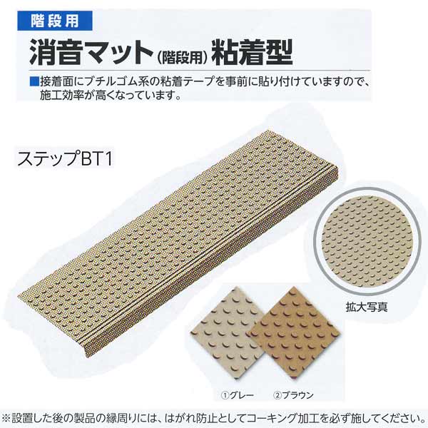 ミヅシマ工業 消音マット 階段用粘着型 ステップBT1 グレー／ブラウン 240×810×6.5mm 10枚