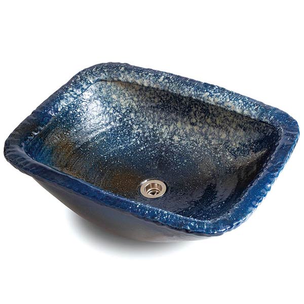 重蔵窯 利休信楽 手洗い鉢 031-X520 濃藍（こいあい） 径500×520