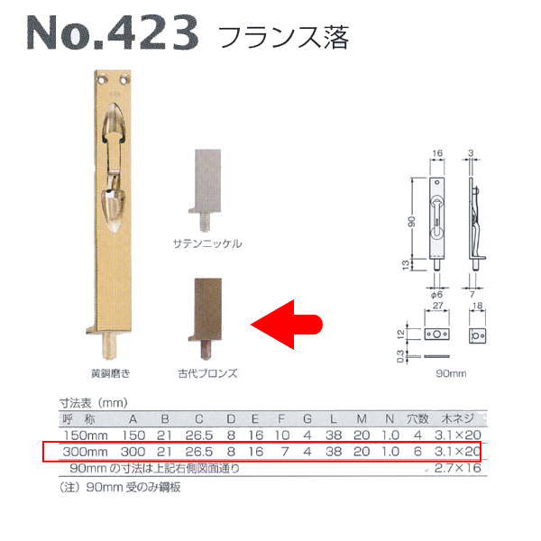 ベスト フランス落 423-300-3 古代ブロンズ 300mm｜イーヅカ