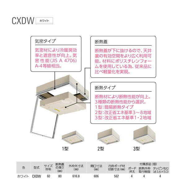 ダイケン アルミ天井点検口 CXDW160 ホワイト （気密・断熱） 1台