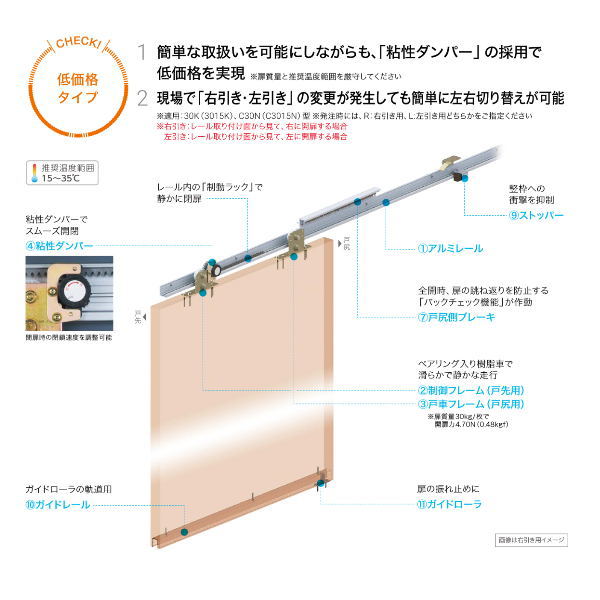 ダイケン 引戸クローザー スライデックス 傾斜レール(自閉式) 片引き 左引き用 HCS-C3015NL 157588