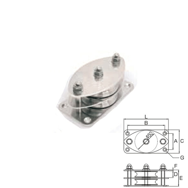ひめじや 固定ブロックヨコ型 2車 50mm K50-16（SUS） 1個