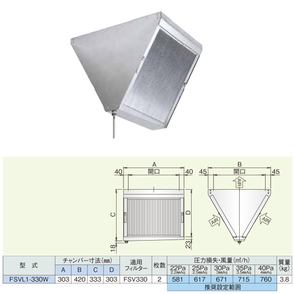 ホーコス 勝手もと用差し油ろ波器 低圧損Vろ波器 FSVL1-330W