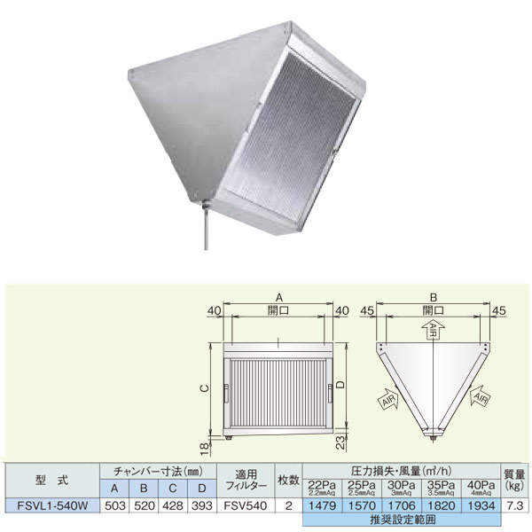 ホーコス 勝手もと用差し油ろ波器 低圧損Vろ波器 FSVL1-540W