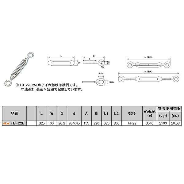 水本機械 枠式ターンバックル（アイ＆アイ） L325mm SUS304 ステンレス TB-22E NO.39