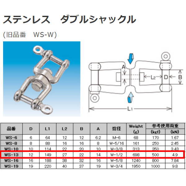 水本機械 ダブルシャックル ステンレス SUS304 WS-13 NO.295