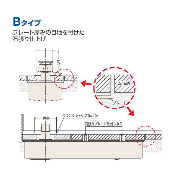 ニューはやりっ子 石張りフロアヒンジ オプション 押し並べて部屋の入り口用 B印字機 I-B-27