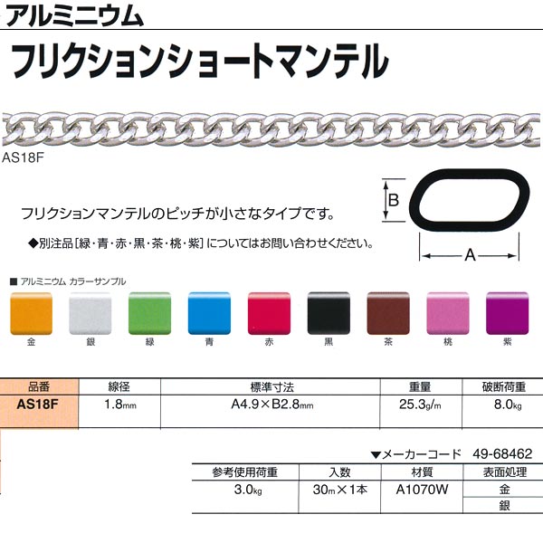 ニッサチェーン アルミニウム フリクションショートマンテル AS18F 1.8mm×30m巻
