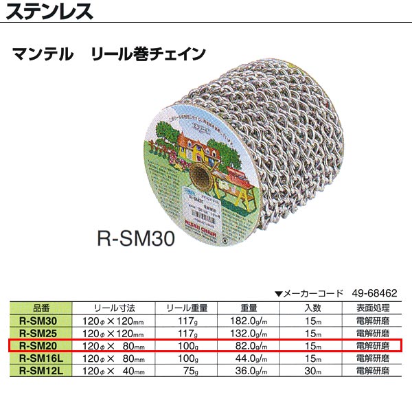 ニッサチェイン ステンレス電解研磨 ワイドマンテルチェーン 参考使用