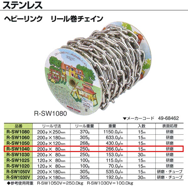 ニッサチェーン ステンレス鋼 甚だしい繋がり 木管巻連環 溶接あり R-SW1040 4.0mm×15m巻