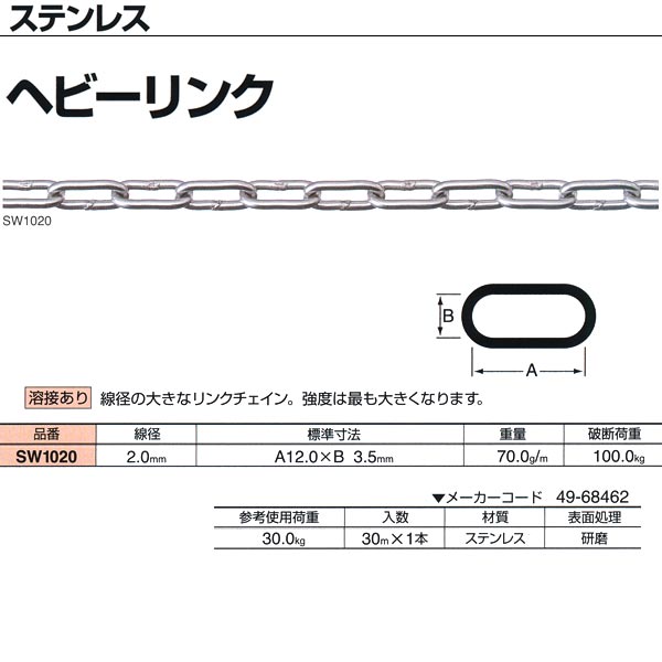 ニッサチェーン ステンレス鋼 甚だしい繋がり 溶接あり SW1020 2.0mm×30m巻