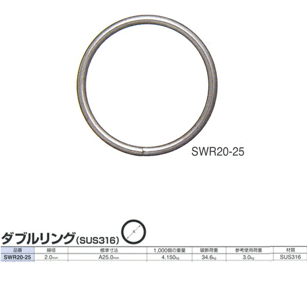 【楽天市場】ニッサチェーン ステンレス ダブルリング SUS316 SWR2025 線径2.0mm 200個入：イーヅカ