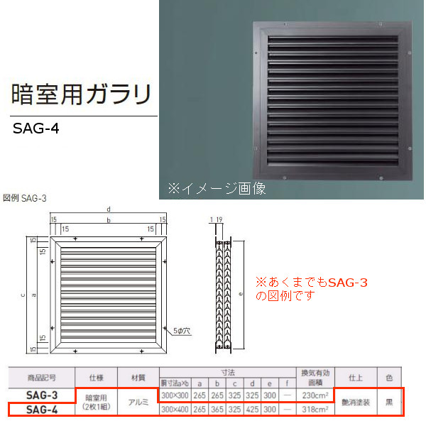神栄ホームクリエイト 暗室用ガラリ アルミ製 黒 SAG-4 2枚1組