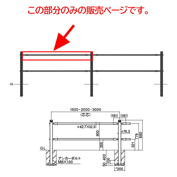 サンポール くぐり抜ける押しとどめる柵 光束煙管 1.5m用 SP-F16BT15 1本 メタリックブラック