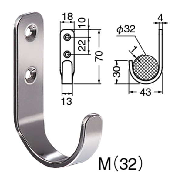 楽天市場】シロクマ フック ステンU形フック6t ST-204 ステンレス M(32