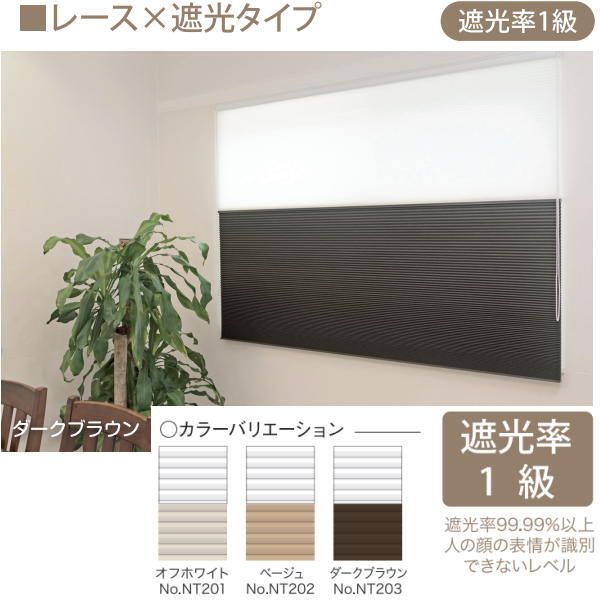 ハニカムシェード 彩 ツイン レース&times;遮光タイプ L6336 幅151～180cm 高さ20～90cm｜イーヅカ